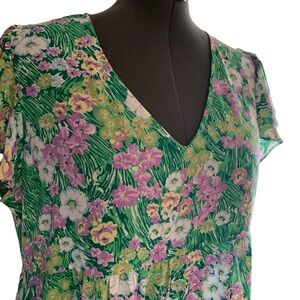 JODIFL Green Floral Ruffle Cap Sleeve Ruffle Hem Dress - 2X
